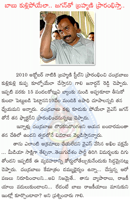 gali janardhanreddy,chandrababu,brahmini steels,ys jagan  gali janardhanreddy, chandrababu, brahmini steels, ys jagan